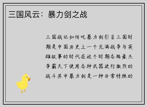 三国风云：暴力剑之战